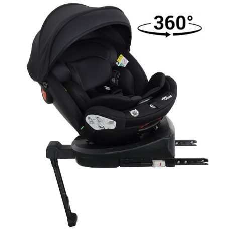 ISOFIX-fähiger, um 360° drehbarer Kindersitz Mama Kiddies Turbo Wings (40–150 cm) in Schwarz mit Stützfuß + Sonnenschutz als Geschenk