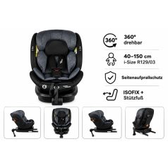   ISOFIX-fähiger, um 360° drehbarer Kindersitz Mama Kiddies® Turbo Wings (40–150 cm) in Dunkelgrau mit Stützfuß + Sonnenschutz als Geschenk
