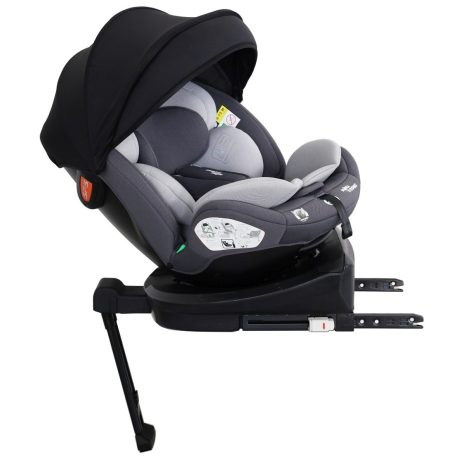 ISOFIX-fähiger, um 360° drehbarer Kindersitz Mama Kiddies Turbo Wings (40–150 cm) in Grau mit Stützfuß + Sonnenschutz als Geschenk
