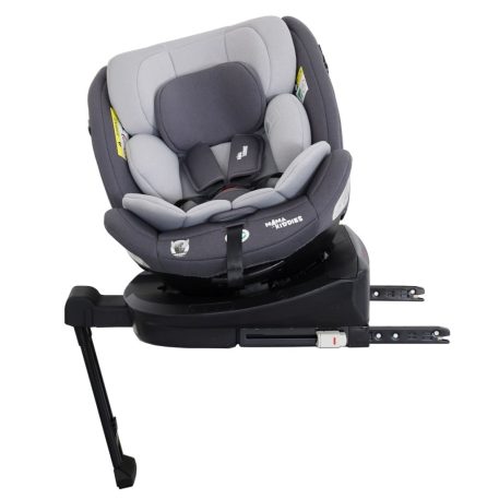 ISOFIX-fähiger, um 360° drehbarer Kindersitz Mama Kiddies Turbo Wings (40–150 cm) in Grau mit Stützfuß + Sonnenschutz als Geschenk