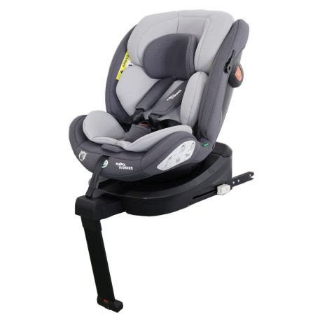 ISOFIX-fähiger, um 360° drehbarer Kindersitz Mama Kiddies Turbo Wings (40–150 cm) in Grau mit Stützfuß + Sonnenschutz als Geschenk