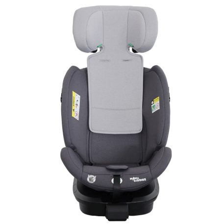 ISOFIX-fähiger, um 360° drehbarer Kindersitz Mama Kiddies Turbo Wings (40–150 cm) in Grau mit Stützfuß + Sonnenschutz als Geschenk