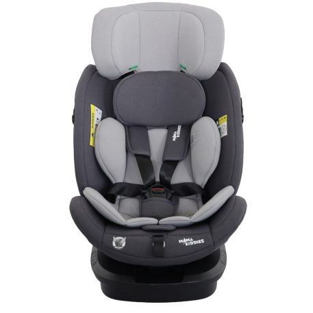 ISOFIX-fähiger, um 360° drehbarer Kindersitz Mama Kiddies® Turbo Wings (40–150 cm) in Grau + Sonnenschutz als Geschenk