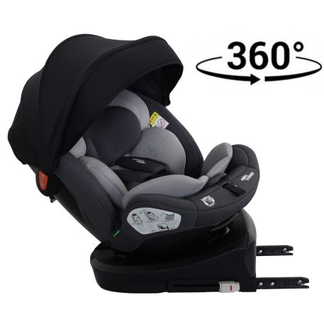 ISOFIX-fähiger, um 360° drehbarer Kindersitz Mama Kiddies® Turbo Wings (40–150 cm) in Grau + Sonnenschutz als Geschenk