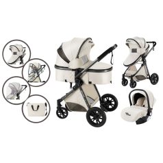   Kinderwagen Mama Kiddies Charlie PRO 3 in 1 mit Zubehör in creme Farbe + Geschenk