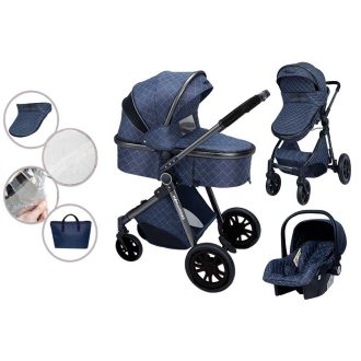   Kinderwagen Mama Kiddies Charlie PRO 3 in 1 mit Zubehör in blaue Farbe + Geschenk