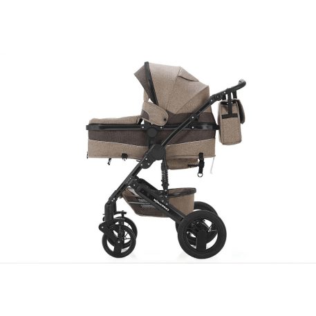 Mama Kiddies® Evening Star Black Edition 4-in-1 Multifunktionskinderwagen mit Zubehör in Beige-Braun, inklusive ISOFIX-Basis + Geschenk